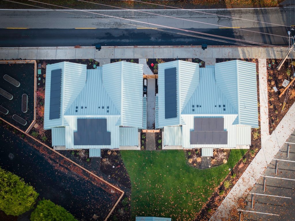 Top-down view of Nordic Cottages solar array